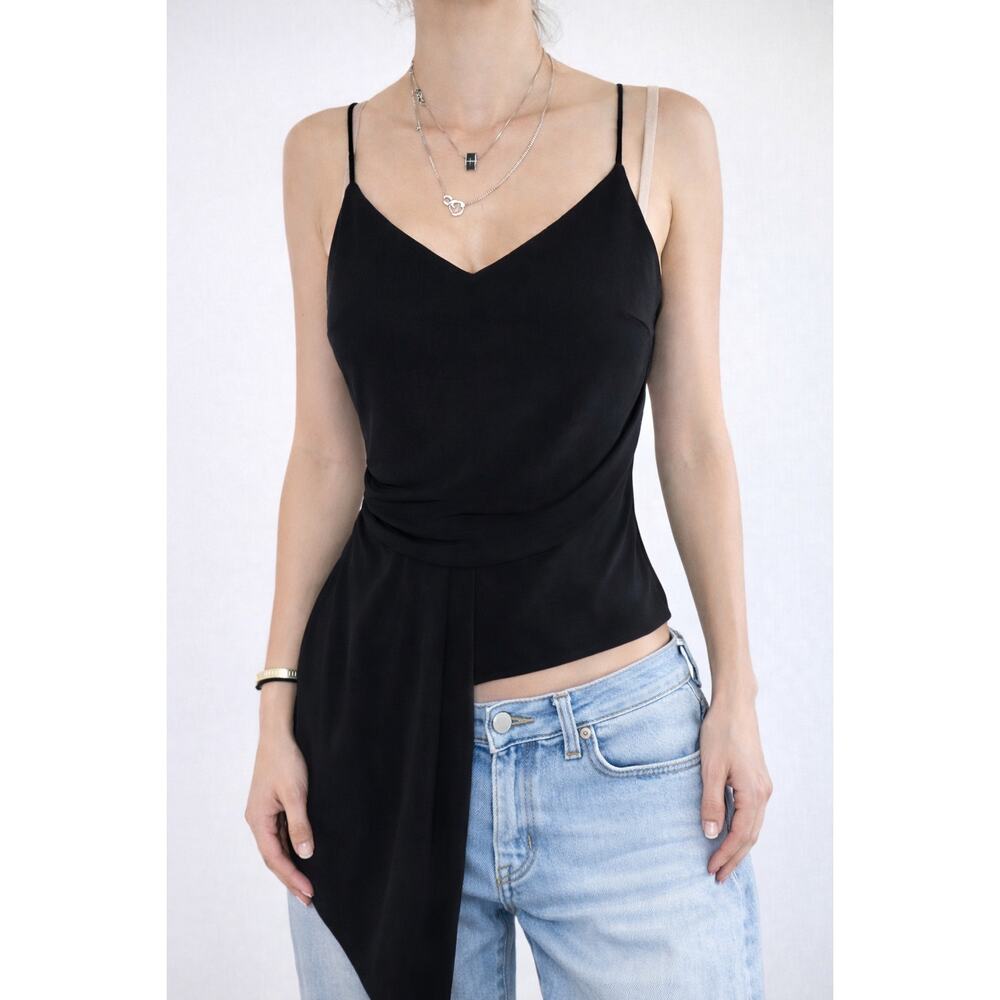 Express‎ Black Asymmetrical Drape Camisole Top Y2K Hip Hugger Vibe XS